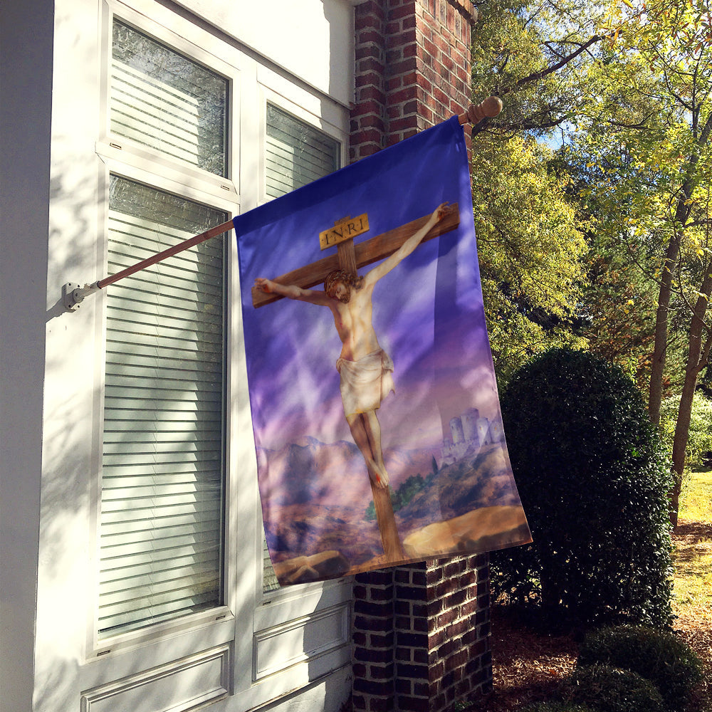 Easter Jesus Crucifixion House Flag 28x40 Porch Sleeve Pole Decorative Outside Yard Banner Artwork Wall Hanging, Polyester