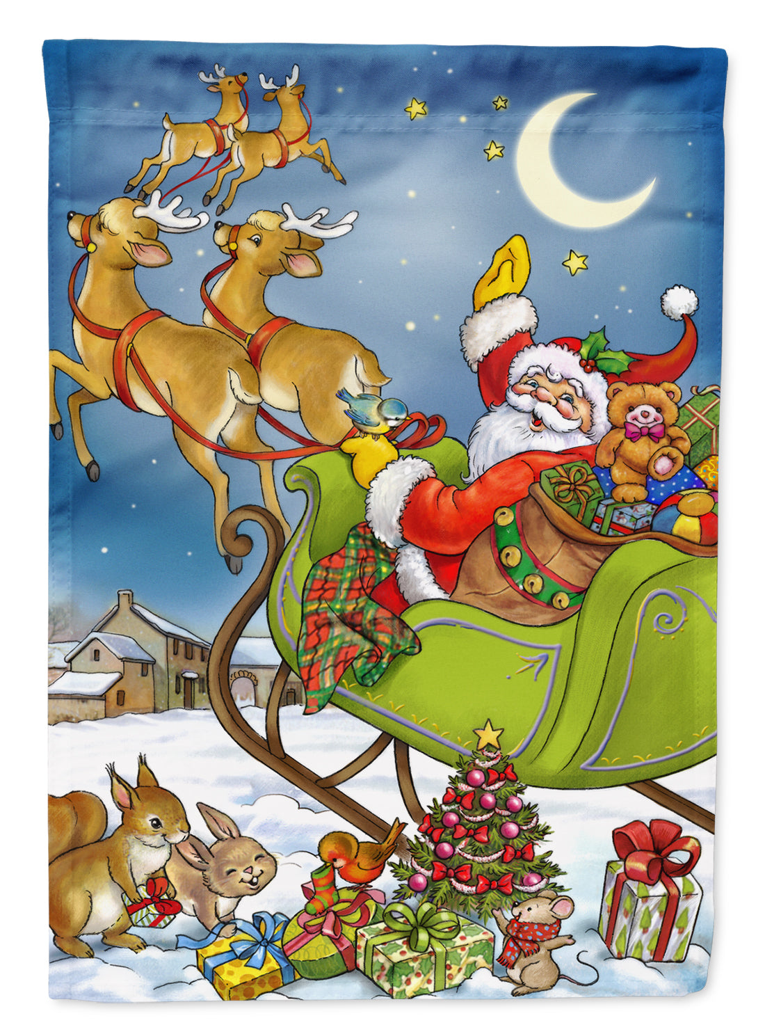 Christmas Santa taking Off House Flag 28x40 Porch Sleeve Pole Decorative Outside Yard Banner Artwork Wall Hanging, Polyester
