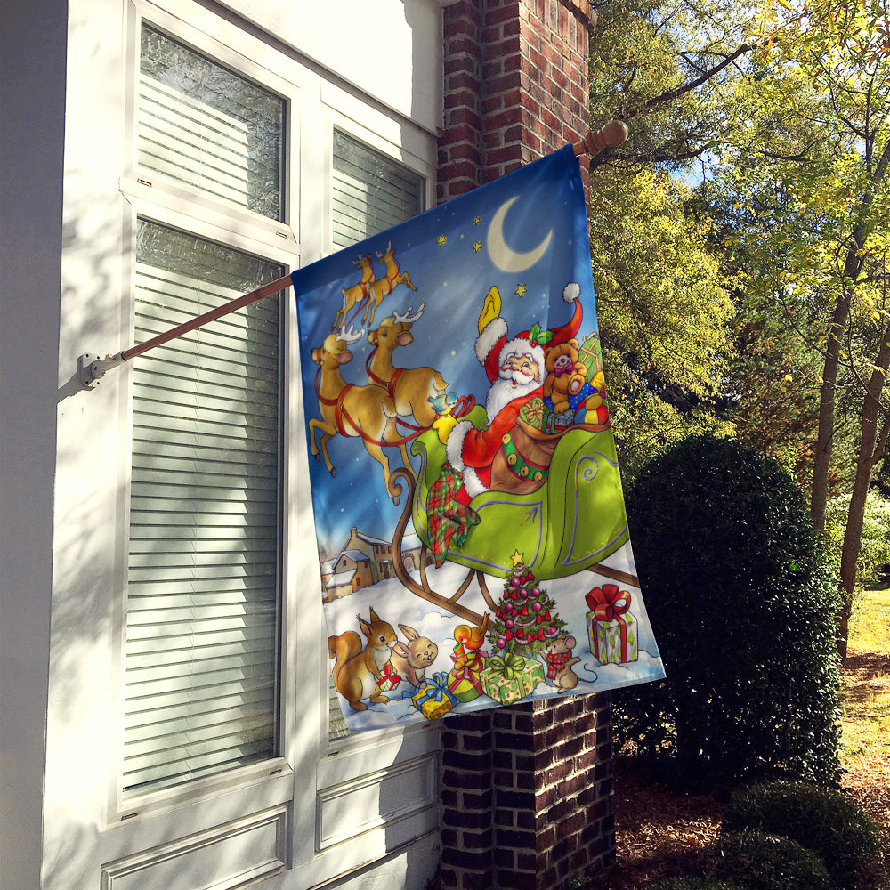 Christmas Santa taking Off House Flag 28x40 Porch Sleeve Pole Decorative Outside Yard Banner Artwork Wall Hanging, Polyester