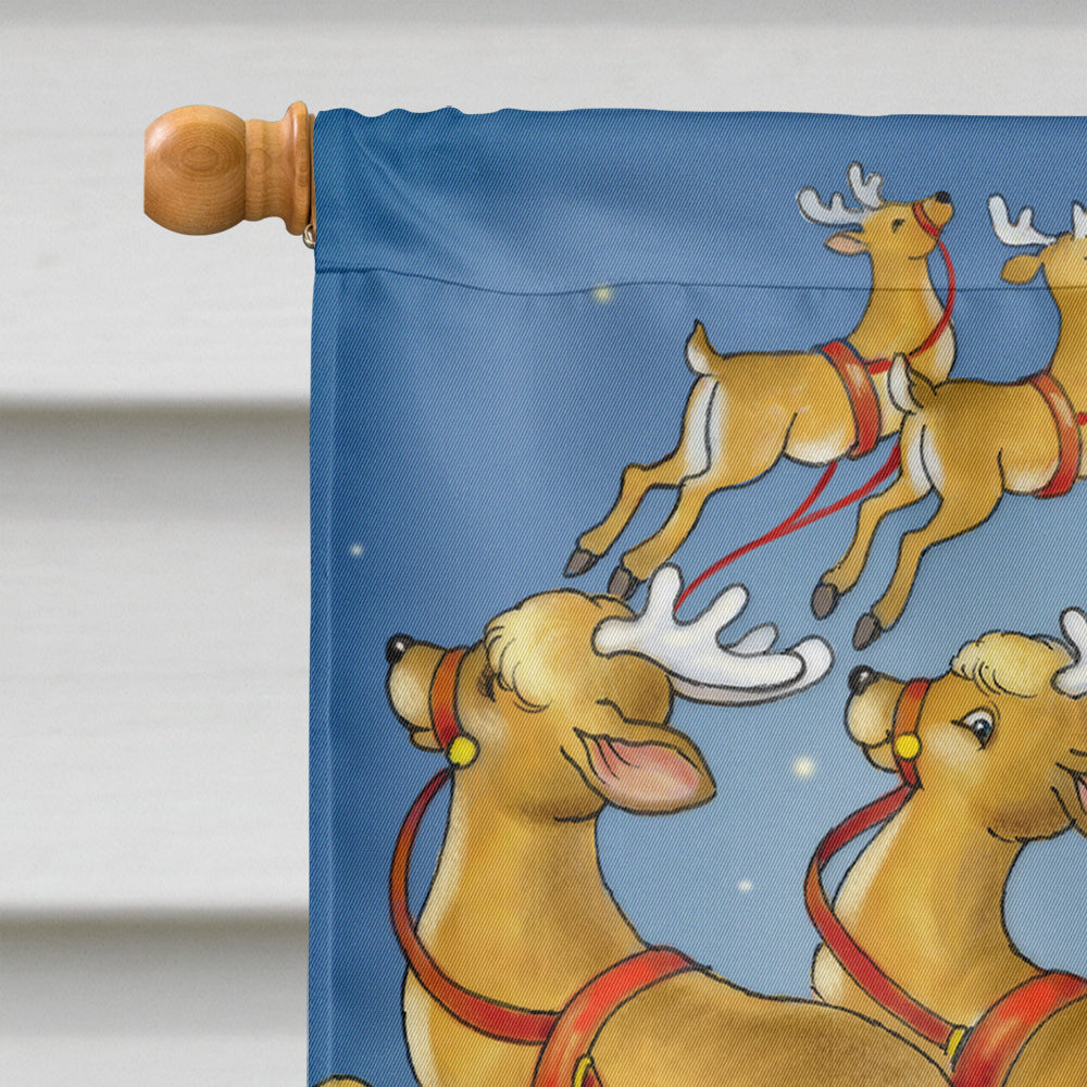 Christmas Santa taking Off House Flag 28x40 Porch Sleeve Pole Decorative Outside Yard Banner Artwork Wall Hanging, Polyester