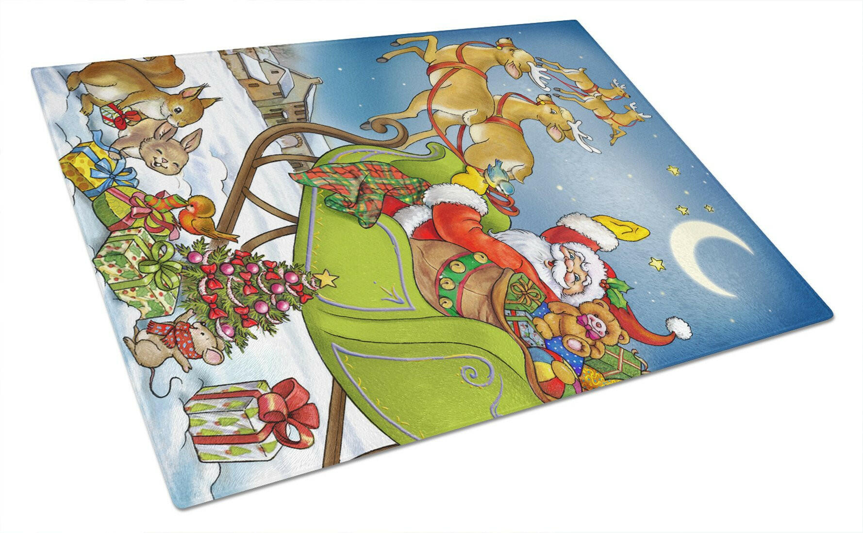 Christmas Santa taking Off Cutting Board Tempered Glass Kitchen Cutting Surface, Heat Resistant Chopping, Non-Slip Feet, Food Prep & Serving