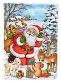 Christmas Santa Forrest Friends House Flag 28x40 Porch Sleeve Pole Decorative Outside Yard Banner Artwork Wall Hanging, Polyester