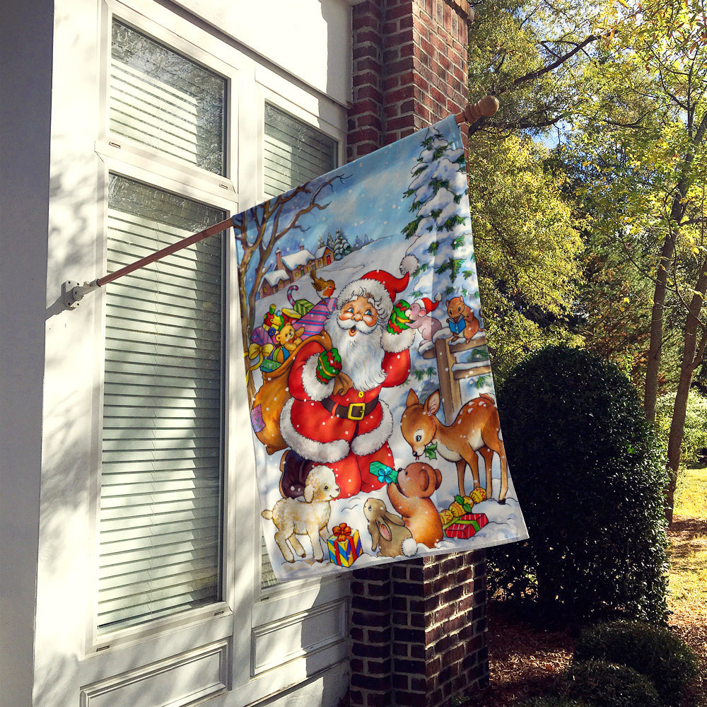 Christmas Santa Forrest Friends House Flag 28x40 Porch Sleeve Pole Decorative Outside Yard Banner Artwork Wall Hanging, Polyester