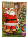 Christmas Santa by the Tree House Flag 28x40 Porch Sleeve Pole Decorative Outside Yard Banner Artwork Wall Hanging, Polyester