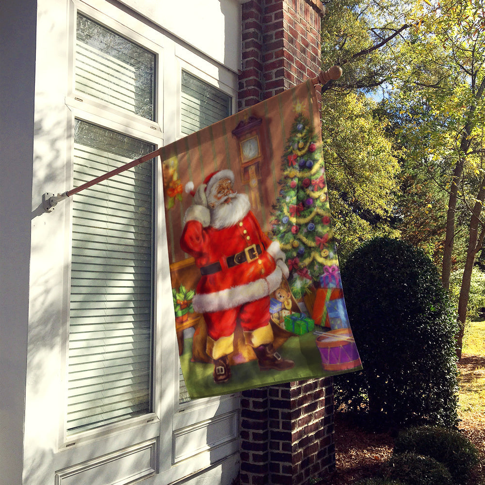 Christmas Santa by the Tree House Flag 28x40 Porch Sleeve Pole Decorative Outside Yard Banner Artwork Wall Hanging, Polyester