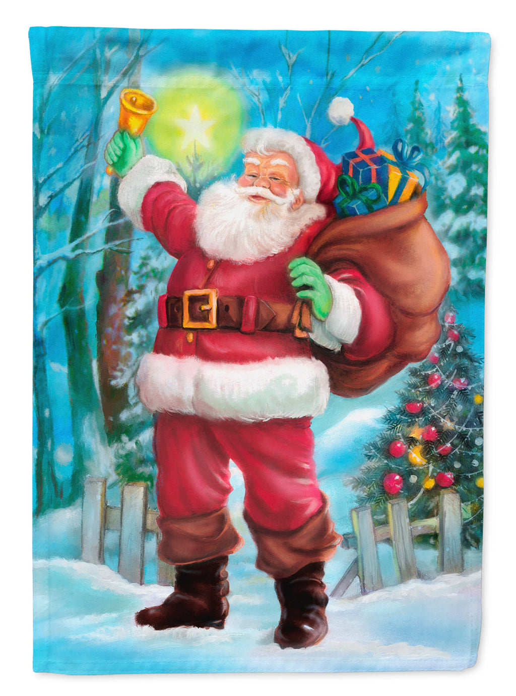 Christmas Santa Rining the Bell House Flag 28x40 Porch Sleeve Pole Decorative Outside Yard Banner Artwork Wall Hanging, Polyester