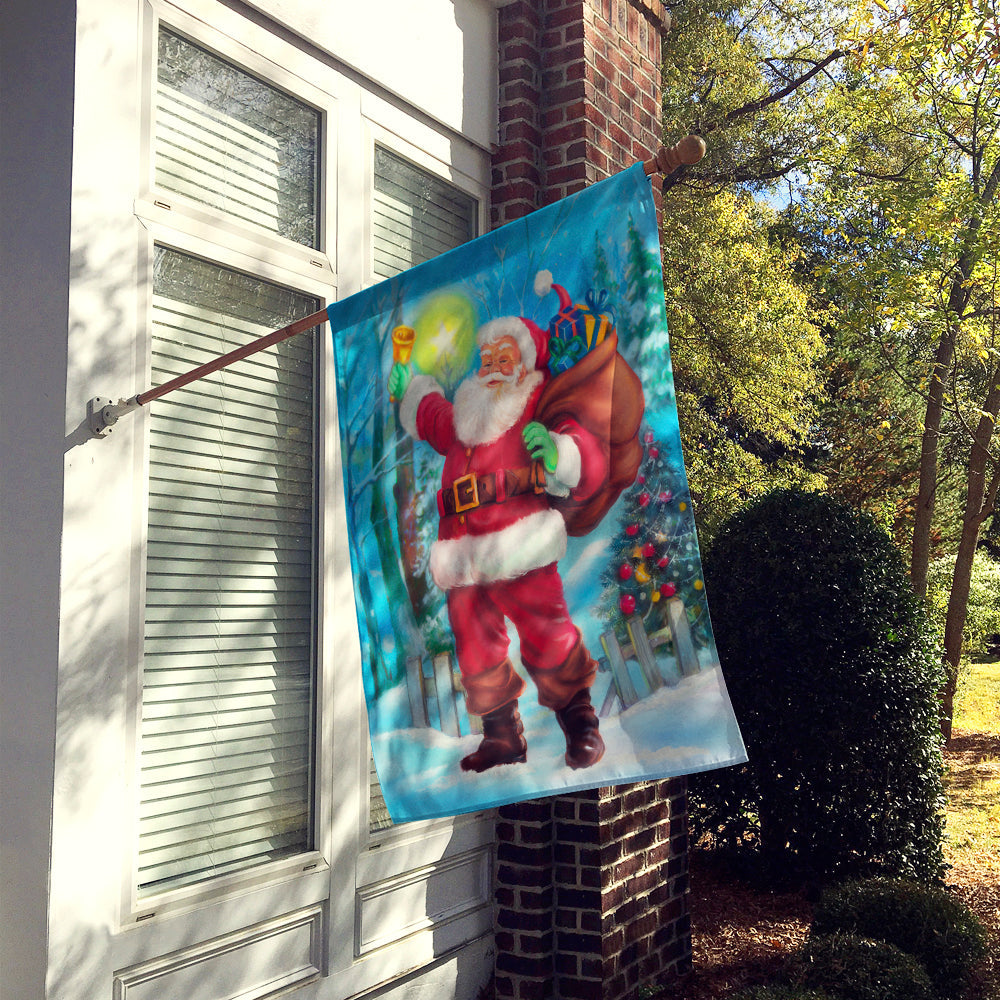 Christmas Santa Rining the Bell House Flag 28x40 Porch Sleeve Pole Decorative Outside Yard Banner Artwork Wall Hanging, Polyester