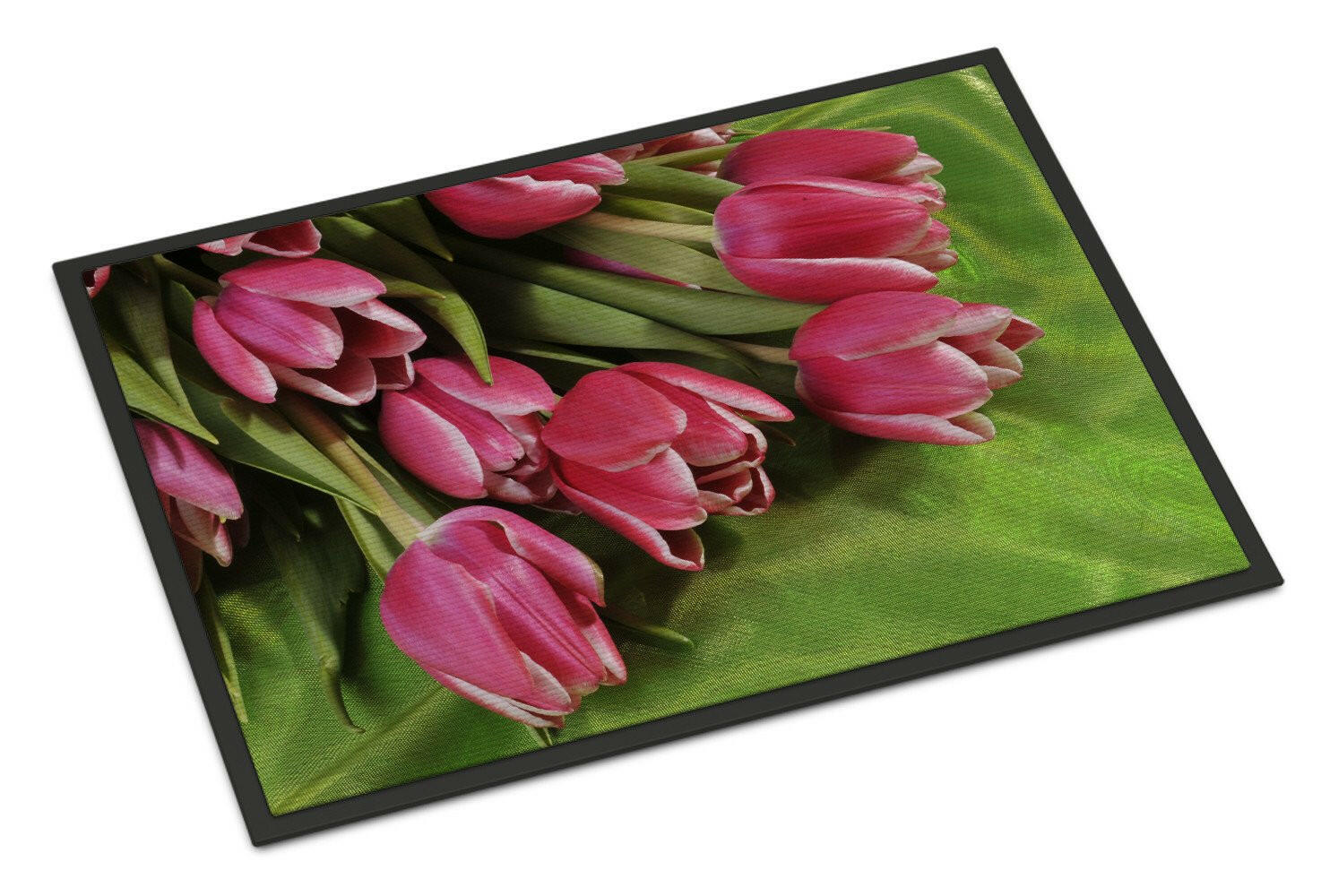 Pink Tulips Doormat Indoor Outdoor 24H X 36W Front Door Mat Rugs for Entryway, Non Slip Washable Low Pile,