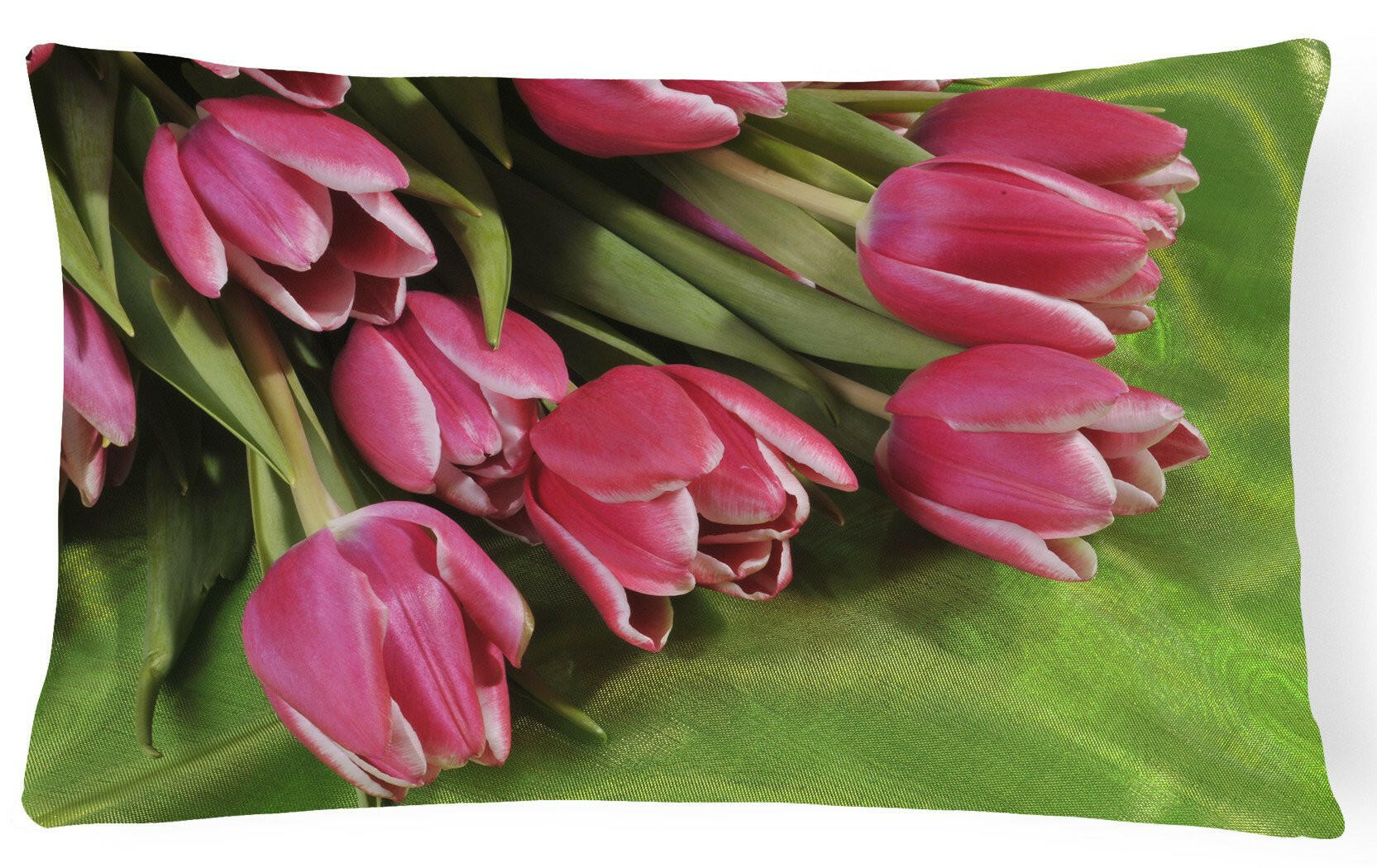 Pink Tulips Decorative Throw Pillow 12x16 Indoor Outdoor Accent Cushion, Fabric Cover with Insert for Sofa, Bed, Porch & Living Room