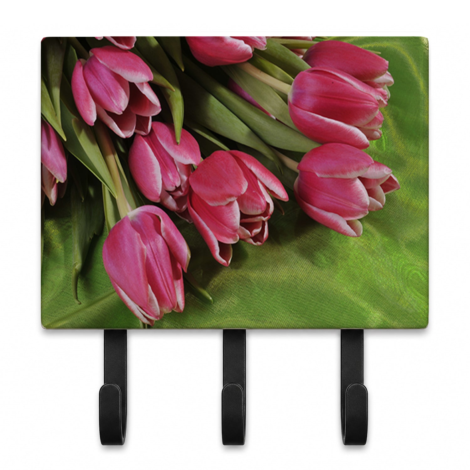 Pink Tulips Leash or Key Holder Wall Hooks, Coat Rack Wall Mount, for Hanging Keys, Towels, Aprons, Leashes