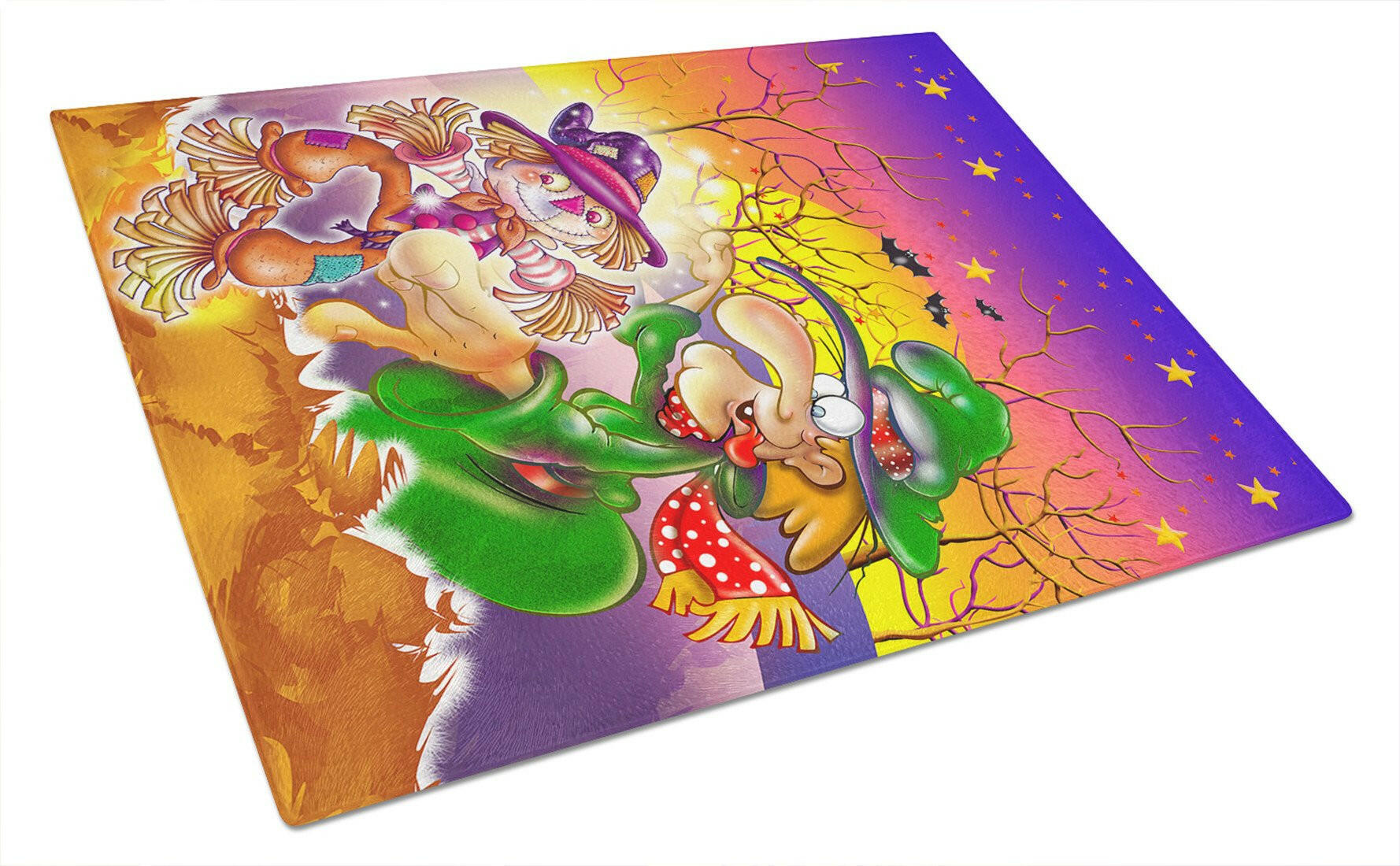 Witch Voodoo Scarecrow Halloween Cutting Board Tempered Glass Kitchen Cutting Surface, Heat Resistant Chopping, Non-Slip Feet, Food Prep & Serving
