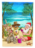 Beach Christmas Santa Claus and Sandman House Flag 28x40 Porch Sleeve Pole Decorative Outside Yard Banner Artwork Wall Hanging, Polyester