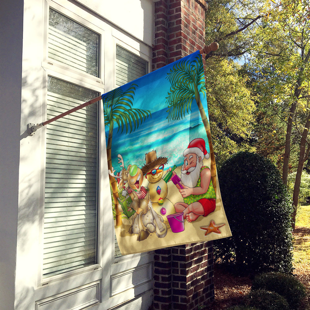 Beach Christmas Santa Claus and Sandman House Flag 28x40 Porch Sleeve Pole Decorative Outside Yard Banner Artwork Wall Hanging, Polyester
