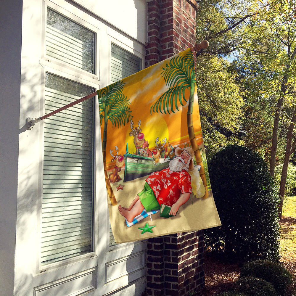 Beach Christmas Santa Claus Napping House Flag 28x40 Porch Sleeve Pole Decorative Outside Yard Banner Artwork Wall Hanging, Polyester
