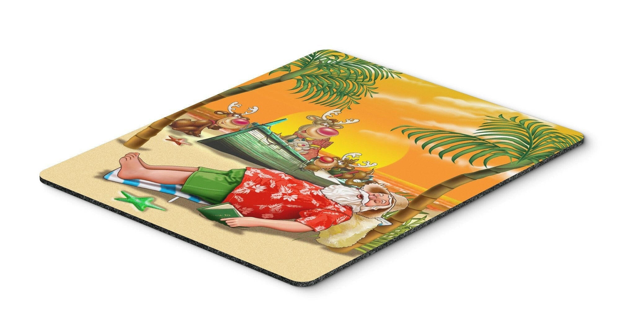 Beach Christmas Santa Claus Napping Mouse Pad, Heat Resistant Trivet Hot Pad , Non Slip Rubber Desk Mat, Kitchen Counter Protector, Home Office Decor Gift