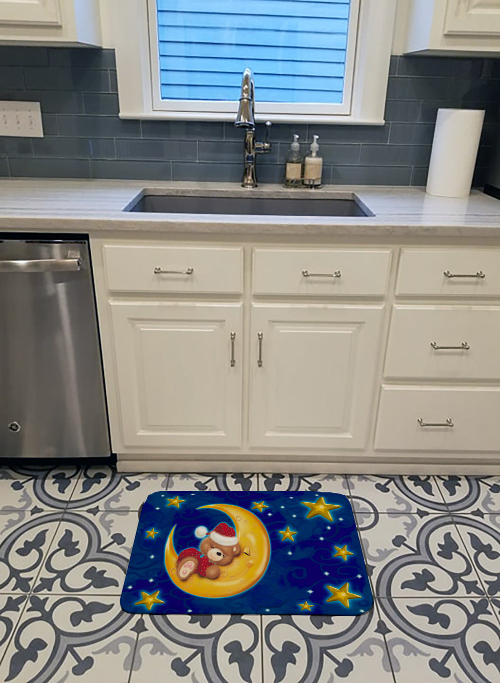 Bear Sleeping in the Moon and Stars Memory Foam Kitchen Mat Machine Washable Anti-Fatigue Cushion Comfort Bath or Kitchen Rug