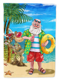 Beach Christmas Santa Claus Swimming House Flag 28x40 Porch Sleeve Pole Decorative Outside Yard Banner Artwork Wall Hanging, Polyester
