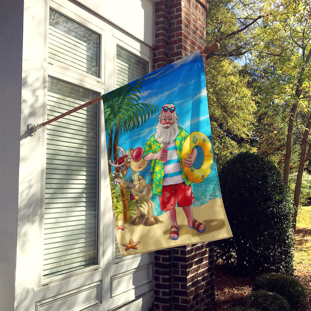 Beach Christmas Santa Claus Swimming House Flag 28x40 Porch Sleeve Pole Decorative Outside Yard Banner Artwork Wall Hanging, Polyester