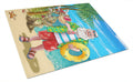 Beach Christmas Santa Claus Swimming Cutting Board Tempered Glass Kitchen Cutting Surface, Heat Resistant Chopping, Non-Slip Feet, Food Prep & Serving
