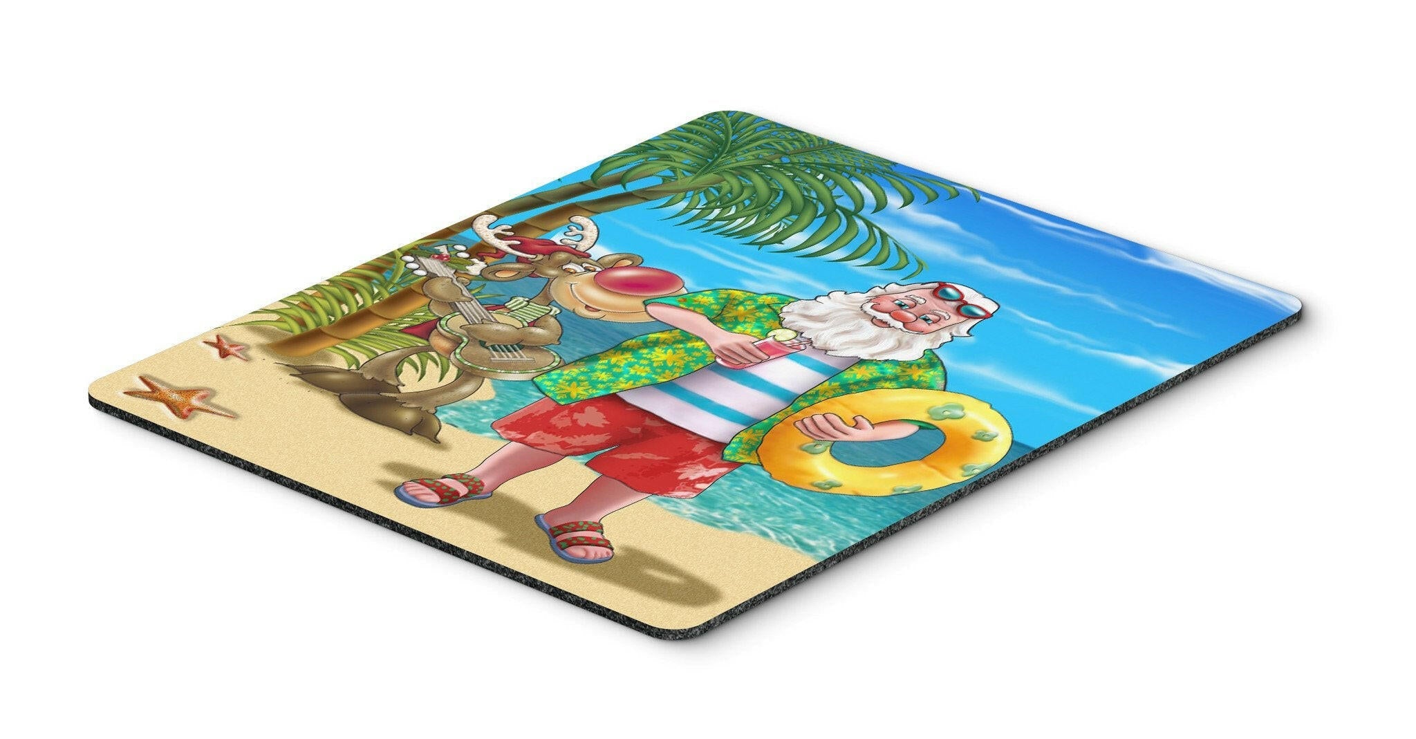 Beach Christmas Santa Claus Swimming Mouse Pad, Heat Resistant Trivet Hot Pad , Non Slip Rubber Desk Mat, Kitchen Counter Protector, Home Office Decor Gift