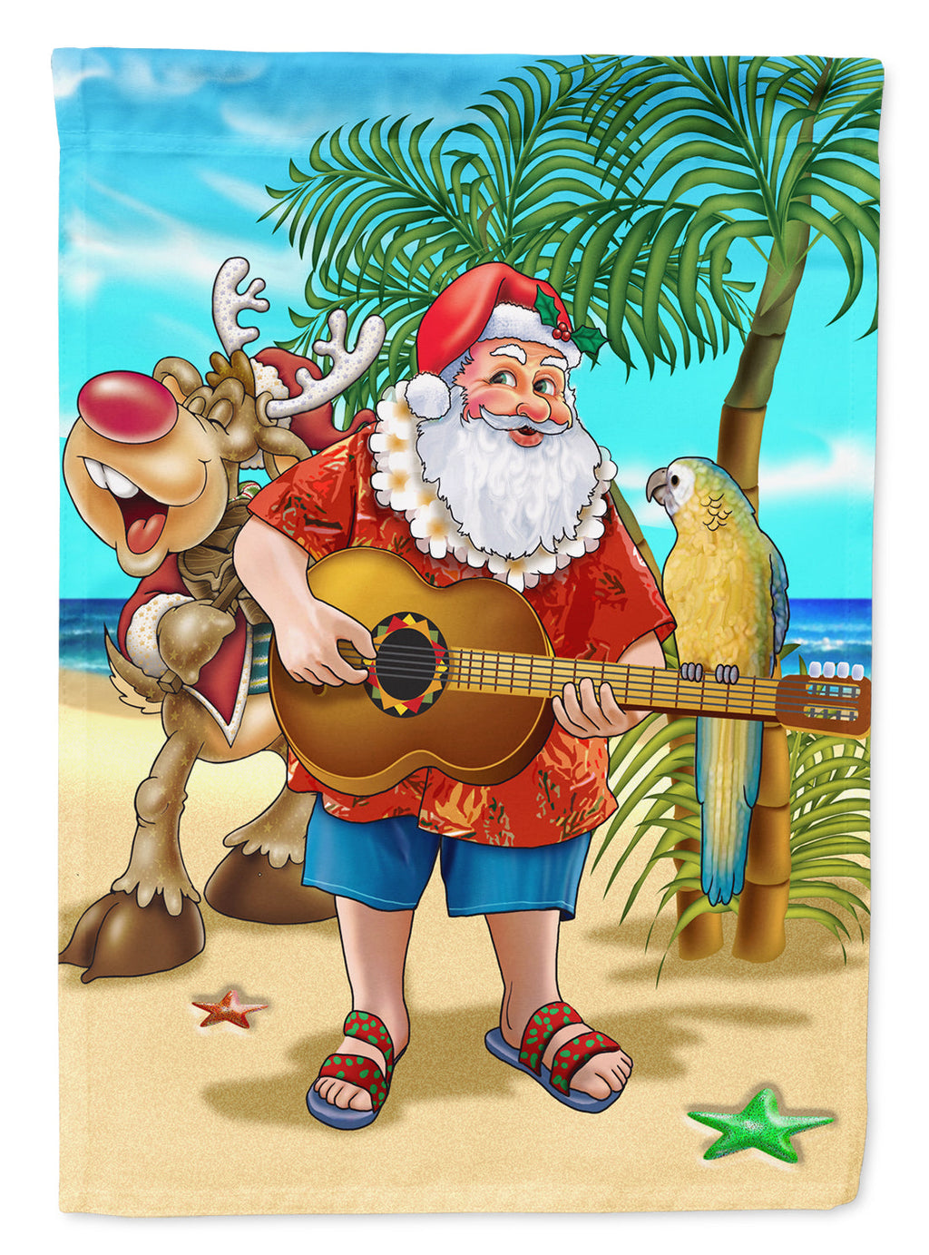 Beach Christmas Santa Claus Island Time House Flag 28x40 Porch Sleeve Pole Decorative Outside Yard Banner Artwork Wall Hanging, Polyester