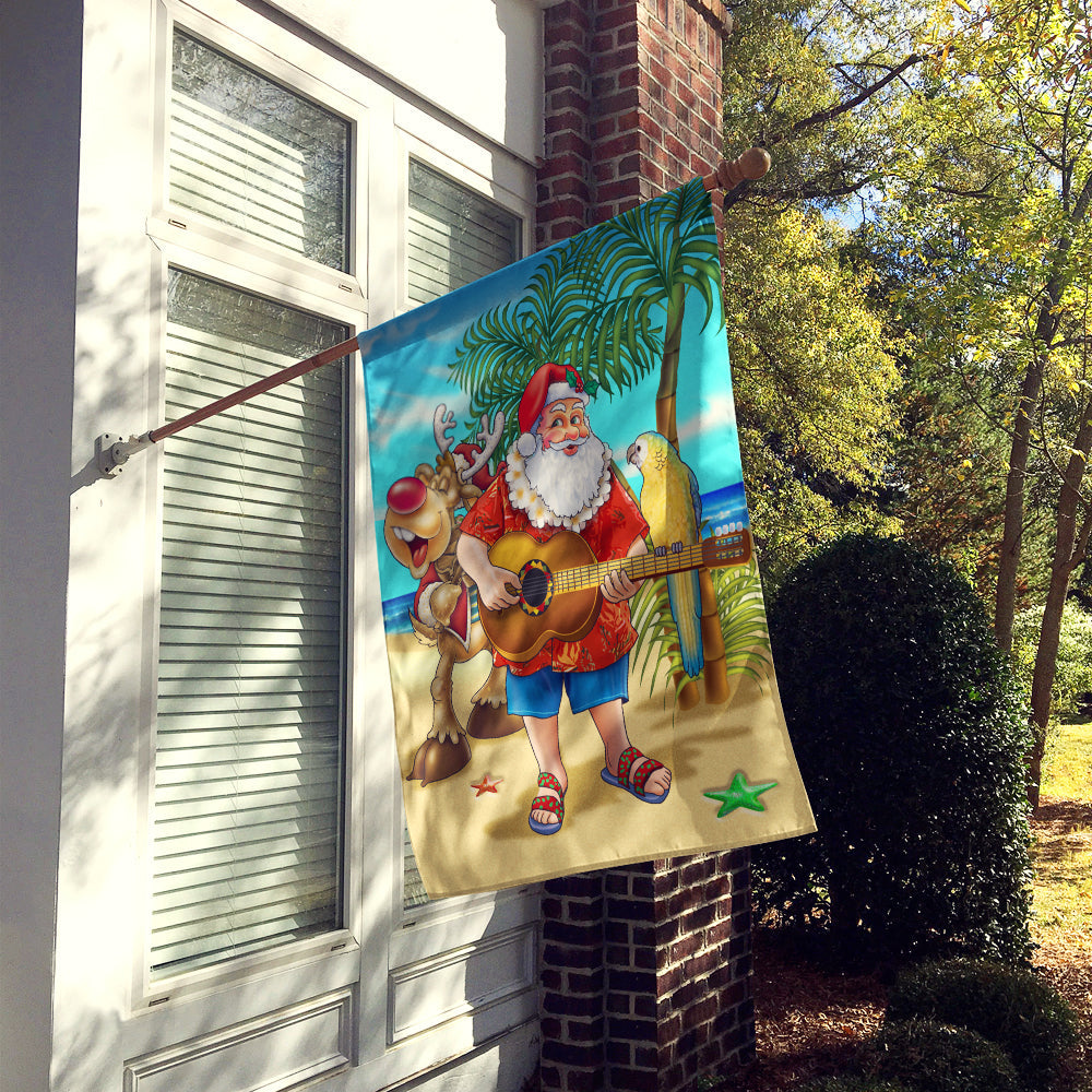 Beach Christmas Santa Claus Island Time House Flag 28x40 Porch Sleeve Pole Decorative Outside Yard Banner Artwork Wall Hanging, Polyester