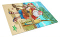 Beach Christmas Santa Claus Island Time Cutting Board Tempered Glass Kitchen Cutting Surface, Heat Resistant Chopping, Non-Slip Feet, Food Prep & Serving