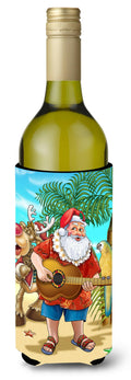 Beach Christmas Santa Claus Island Time Wine Bottle Hugger Gift Sleeve for Standard 750 ml Bottles, Insulated Reusable Also Fits Mini Shot & Pint Bottles