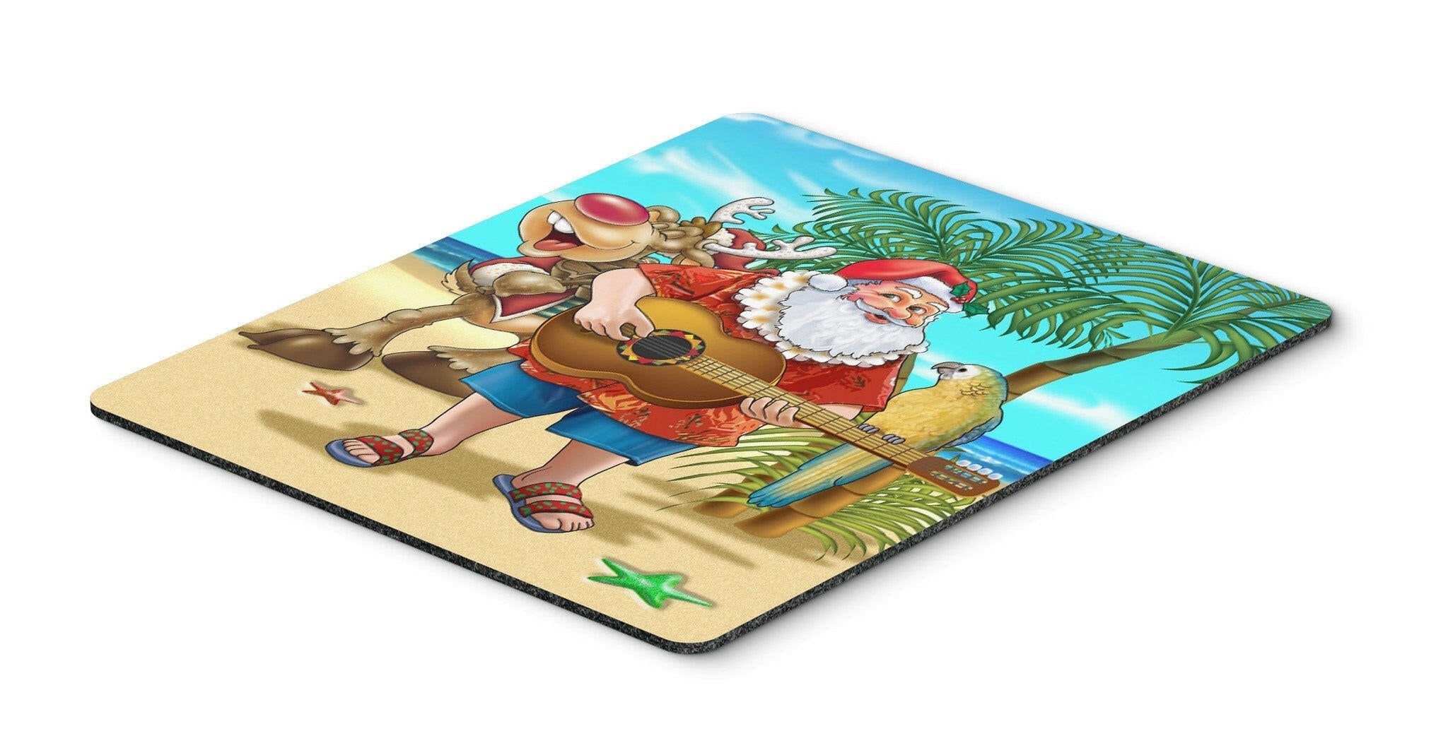 Beach Christmas Santa Claus Island Time Mouse Pad, Heat Resistant Trivet Hot Pad , Non Slip Rubber Desk Mat, Kitchen Counter Protector, Home Office Decor Gift