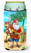 Beach Christmas Santa Claus Island Time Tall Boy Hugger Can Cooler Sleeve Machine Washable Drink Collapsible Insulator Beverage Insulated Holder