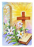 Easter Cross and Bible in Stain Glass Window House Flag 28x40 Porch Sleeve Pole Decorative Outside Yard Banner Artwork Wall Hanging, Polyester