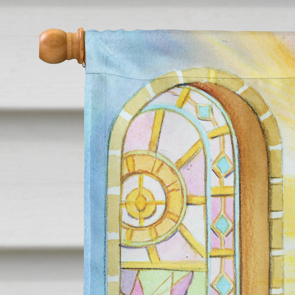 Easter Cross and Bible in Stain Glass Window House Flag 28x40 Porch Sleeve Pole Decorative Outside Yard Banner Artwork Wall Hanging, Polyester