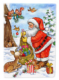 Christmas Santa Claus handing out presents House Flag 28x40 Porch Sleeve Pole Decorative Outside Yard Banner Artwork Wall Hanging, Polyester