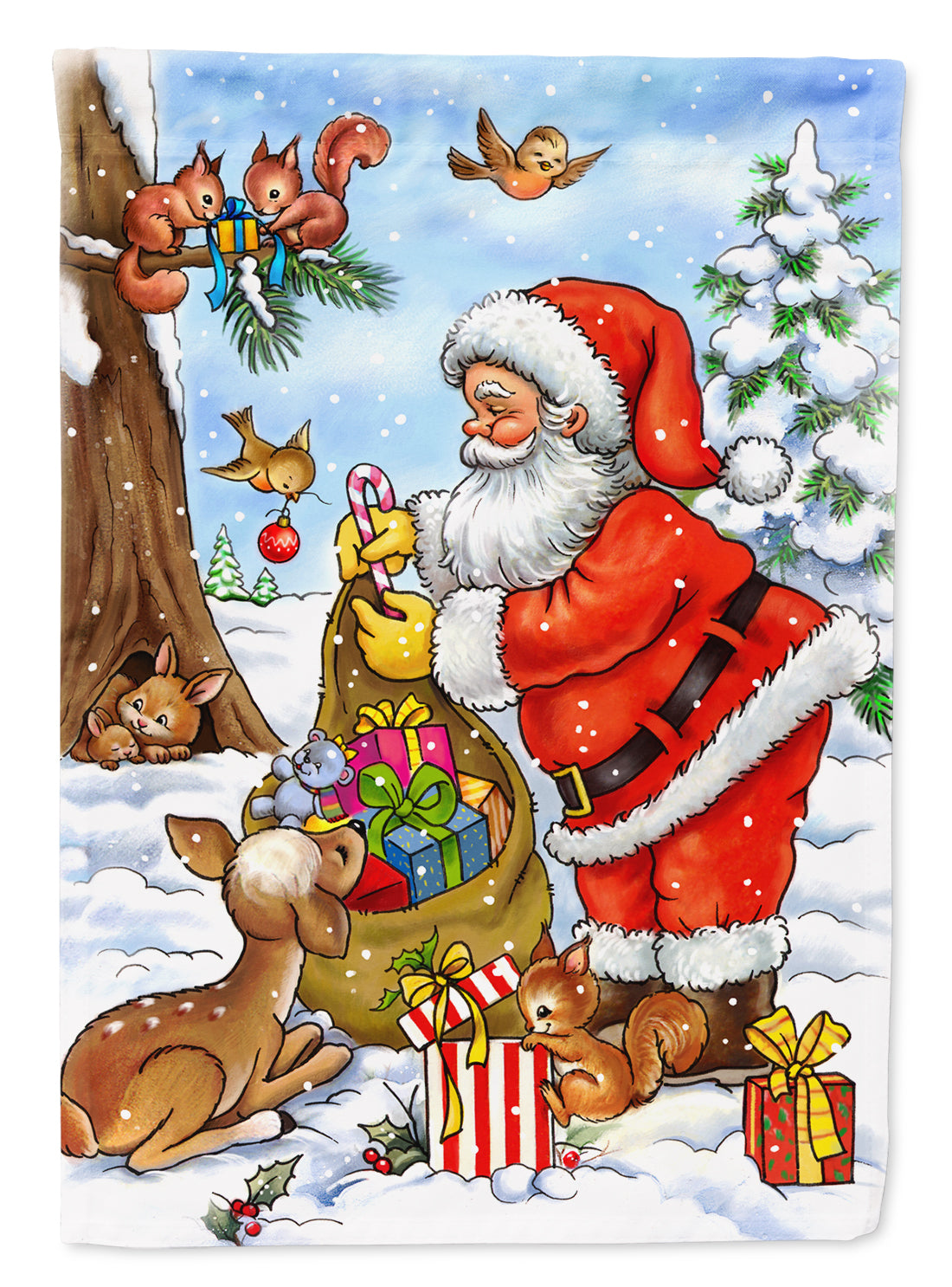 Christmas Santa Claus handing out presents House Flag 28x40 Porch Sleeve Pole Decorative Outside Yard Banner Artwork Wall Hanging, Polyester