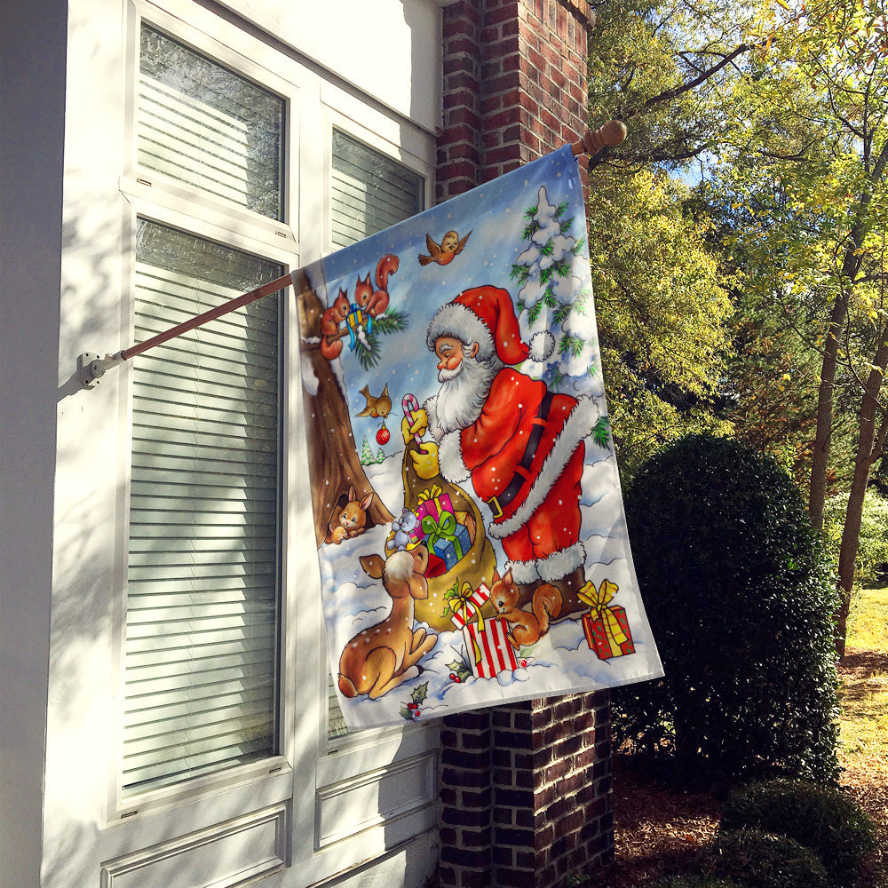 Christmas Santa Claus handing out presents House Flag 28x40 Porch Sleeve Pole Decorative Outside Yard Banner Artwork Wall Hanging, Polyester