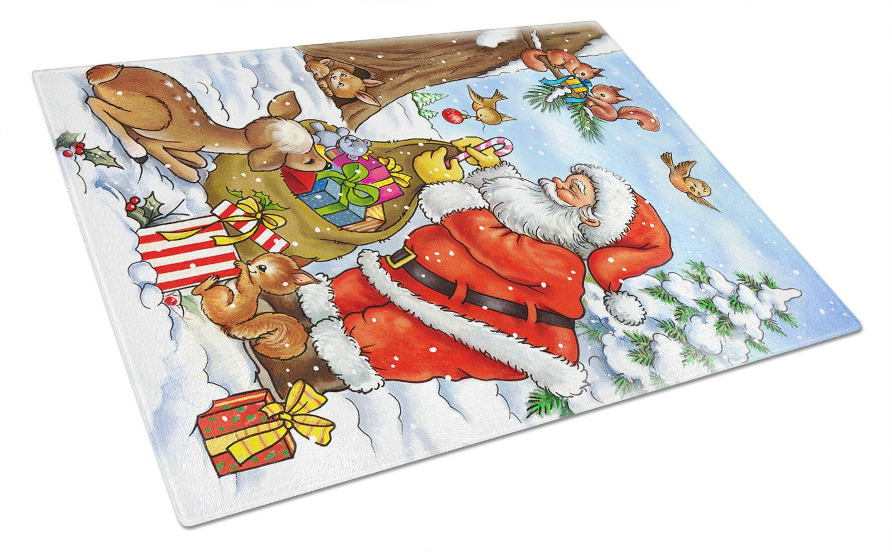 Christmas Santa Claus handing out presents Cutting Board Tempered Glass Kitchen Cutting Surface, Heat Resistant Chopping, Non-Slip Feet, Food Prep & Serving