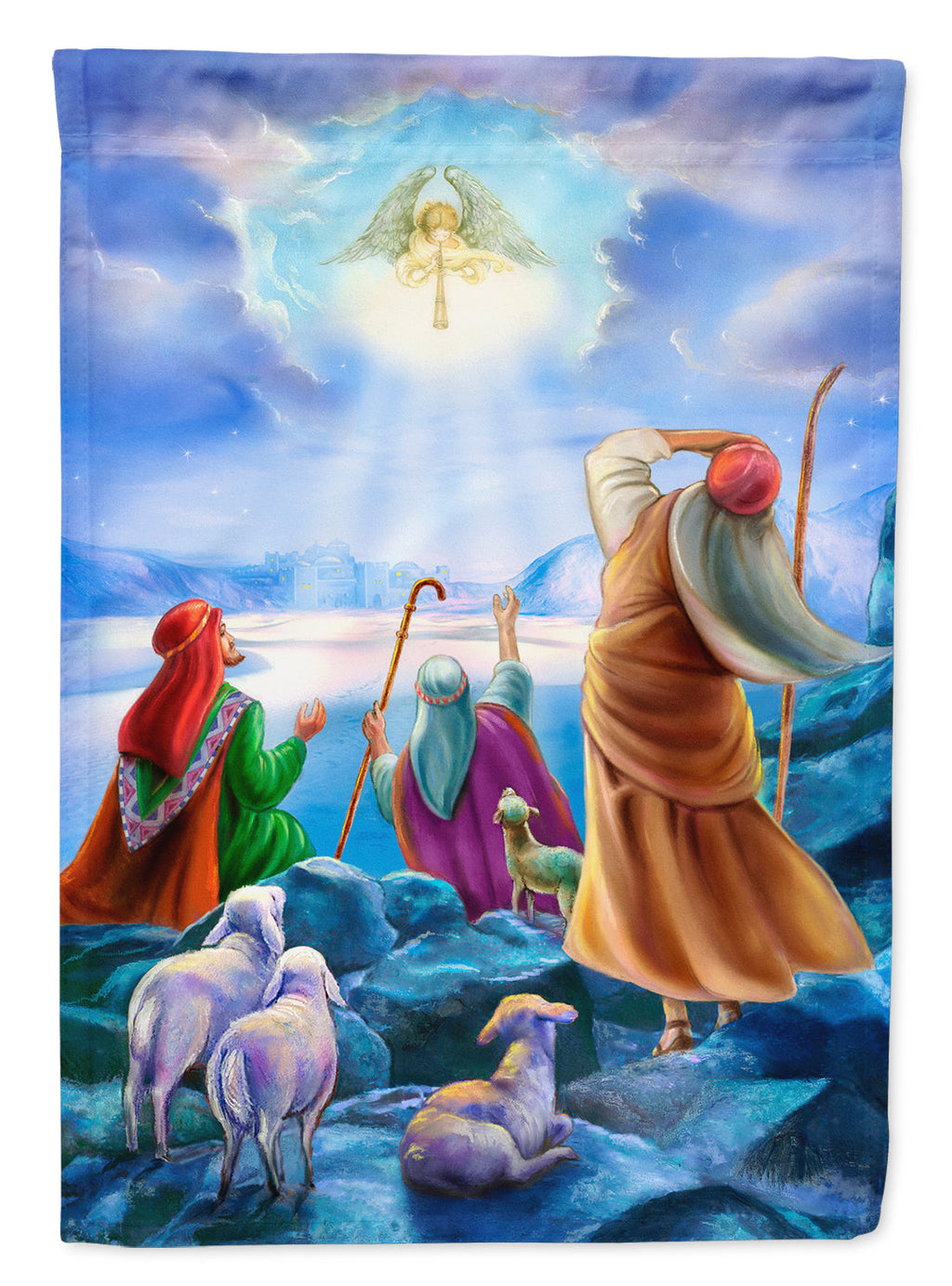 The Shepherds and Angels Appeared House Flag 28x40 Porch Sleeve Pole Decorative Outside Yard Banner Artwork Wall Hanging, Polyester