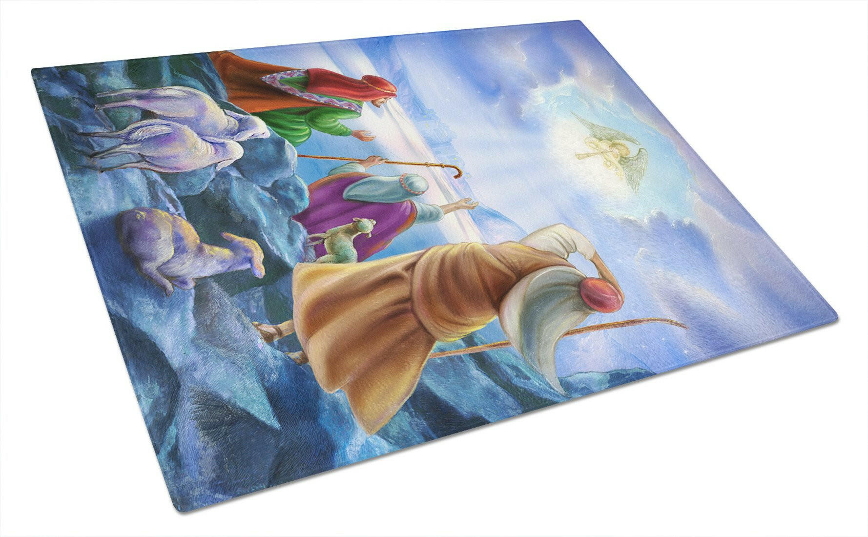 The Shepherds and Angels Appeared Cutting Board Tempered Glass Kitchen Cutting Surface, Heat Resistant Chopping, Non-Slip Feet, Food Prep & Serving