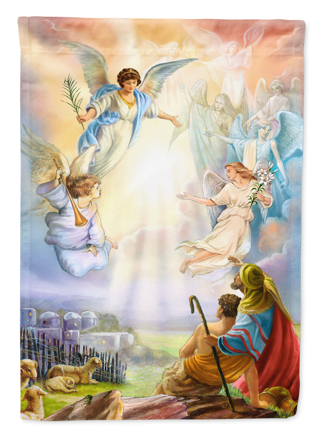 The Shepherds and Angels Appearing House Flag 28x40 Porch Sleeve Pole Decorative Outside Yard Banner Artwork Wall Hanging, Polyester