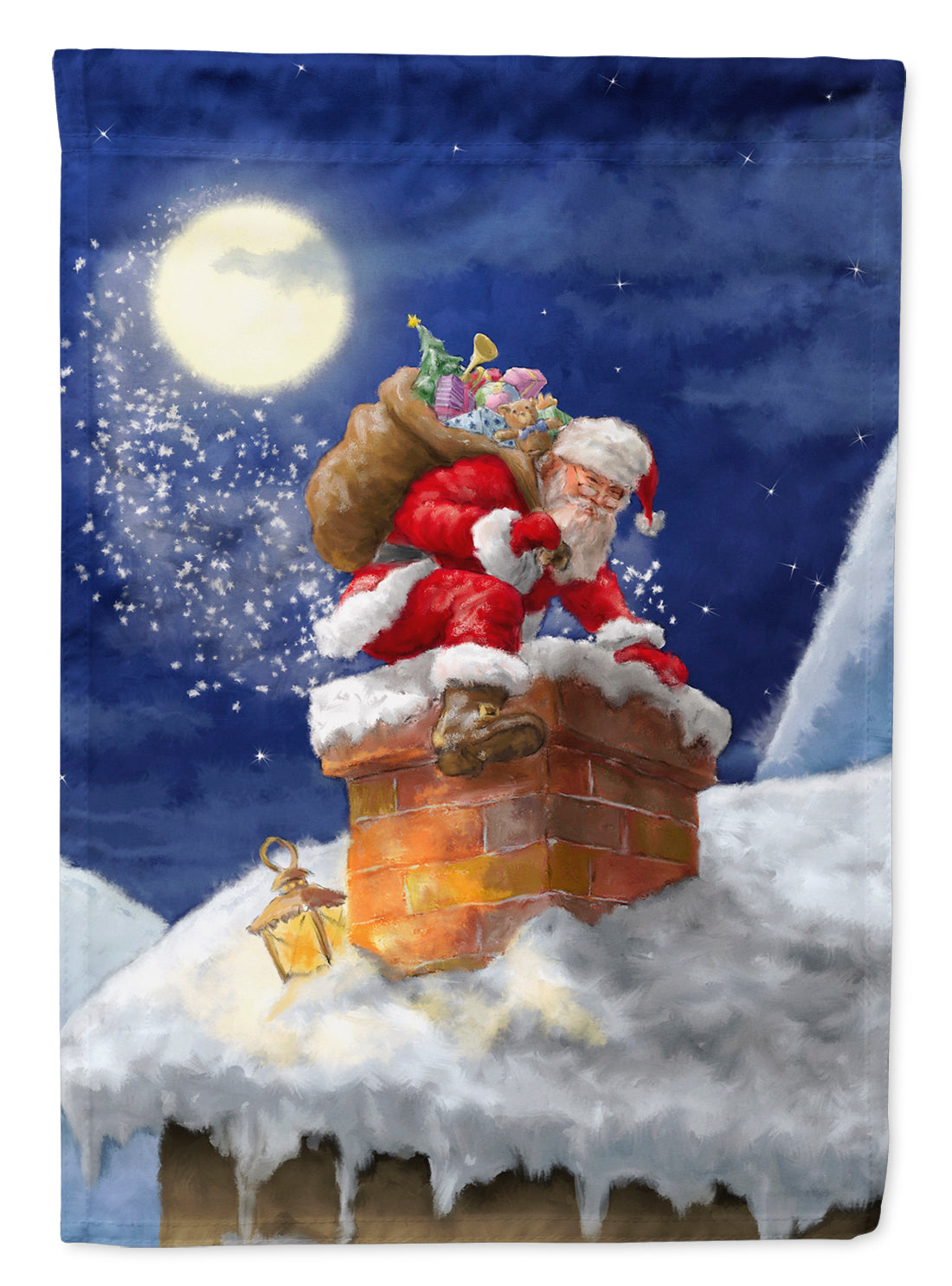 Christmas Santa Claus in the Chimney House Flag 28x40 Porch Sleeve Pole Decorative Outside Yard Banner Artwork Wall Hanging, Polyester