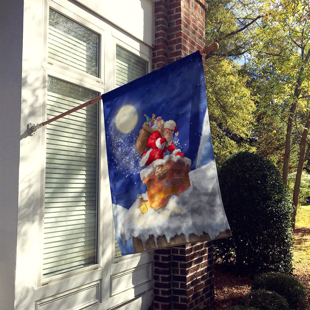 Christmas Santa Claus in the Chimney House Flag 28x40 Porch Sleeve Pole Decorative Outside Yard Banner Artwork Wall Hanging, Polyester