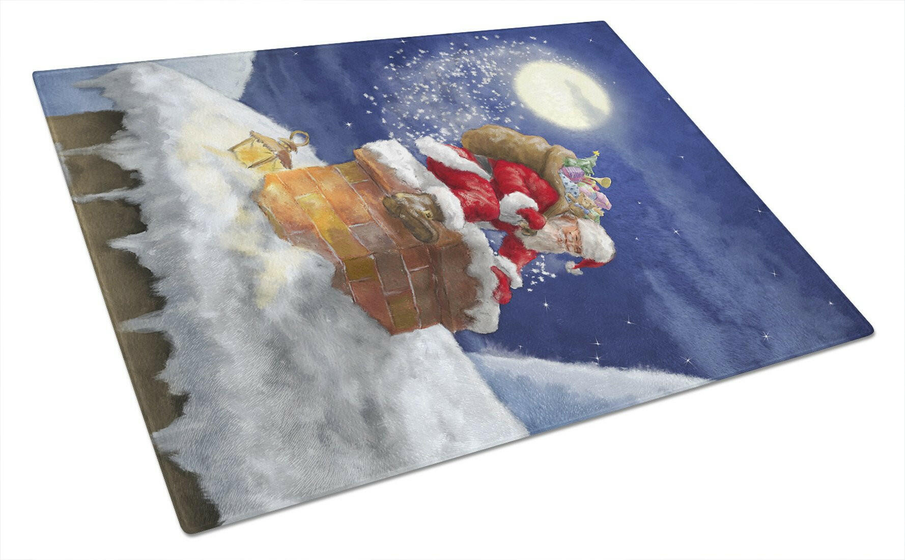 Christmas Santa Claus in the Chimney Cutting Board Tempered Glass Kitchen Cutting Surface, Heat Resistant Chopping, Non-Slip Feet, Food Prep & Serving