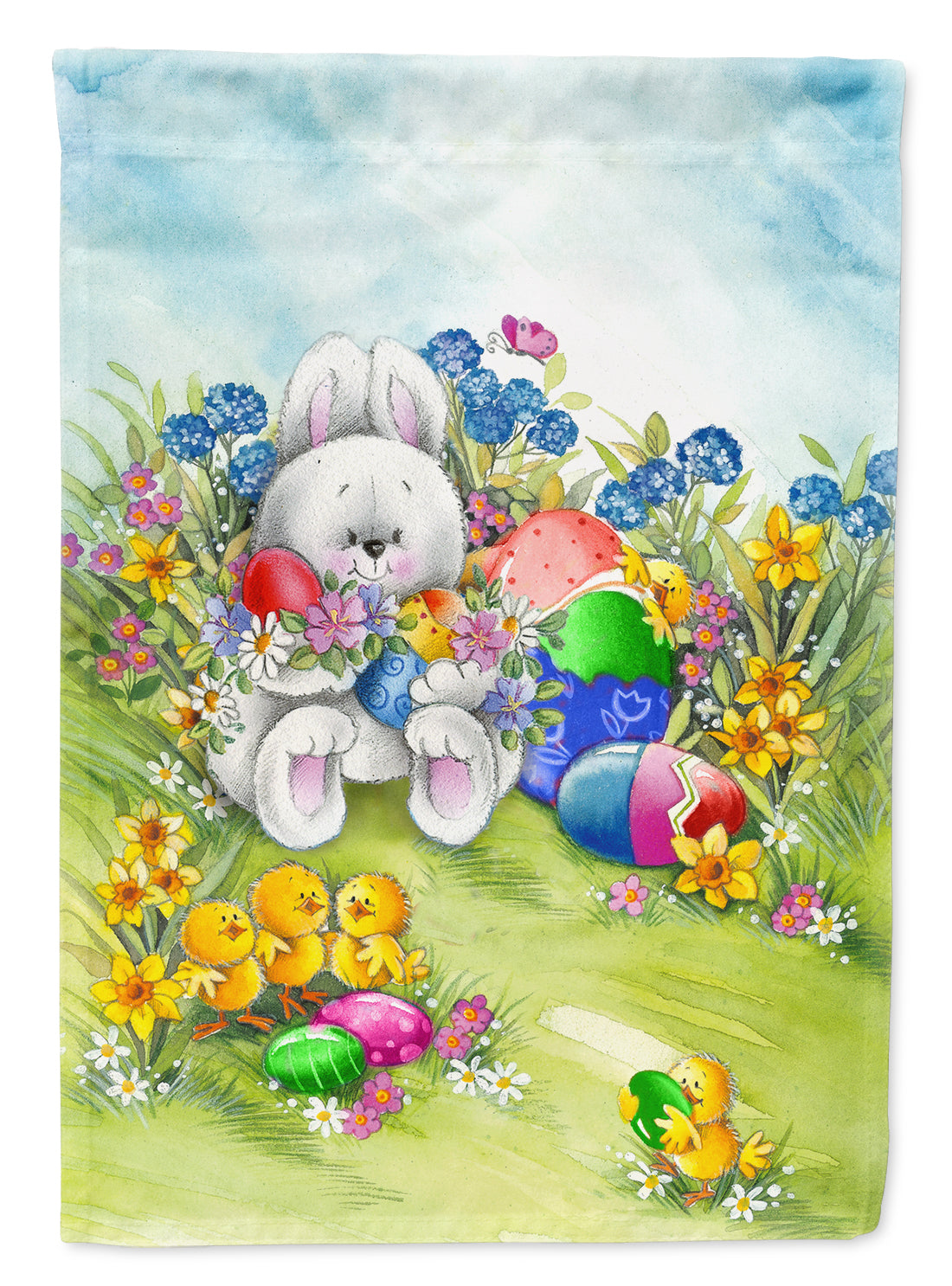 Easter Bunny and Eggs House Flag 28x40 Porch Sleeve Pole Decorative Outside Yard Banner Artwork Wall Hanging, Polyester