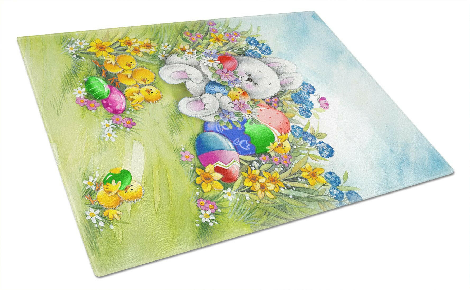 Easter Bunny and Eggs Cutting Board Tempered Glass Kitchen Cutting Surface, Heat Resistant Chopping, Non-Slip Feet, Food Prep & Serving
