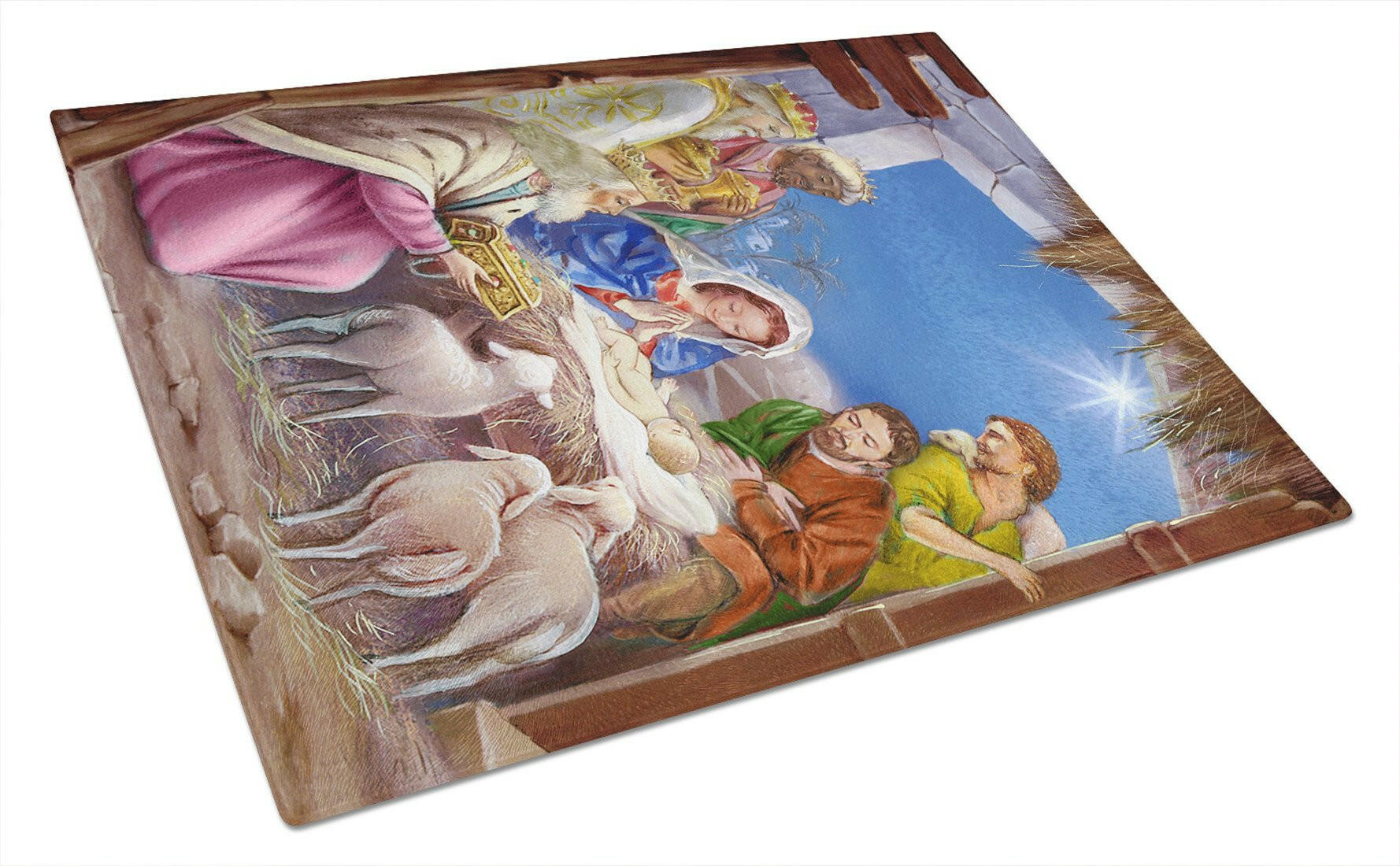 The Wise Men at the Nativity Christmas Cutting Board Tempered Glass Kitchen Cutting Surface, Heat Resistant Chopping, Non-Slip Feet, Food Prep & Serving