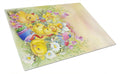 Easter Chicks and Eggs Cutting Board Tempered Glass Kitchen Cutting Surface, Heat Resistant Chopping, Non-Slip Feet, Food Prep & Serving