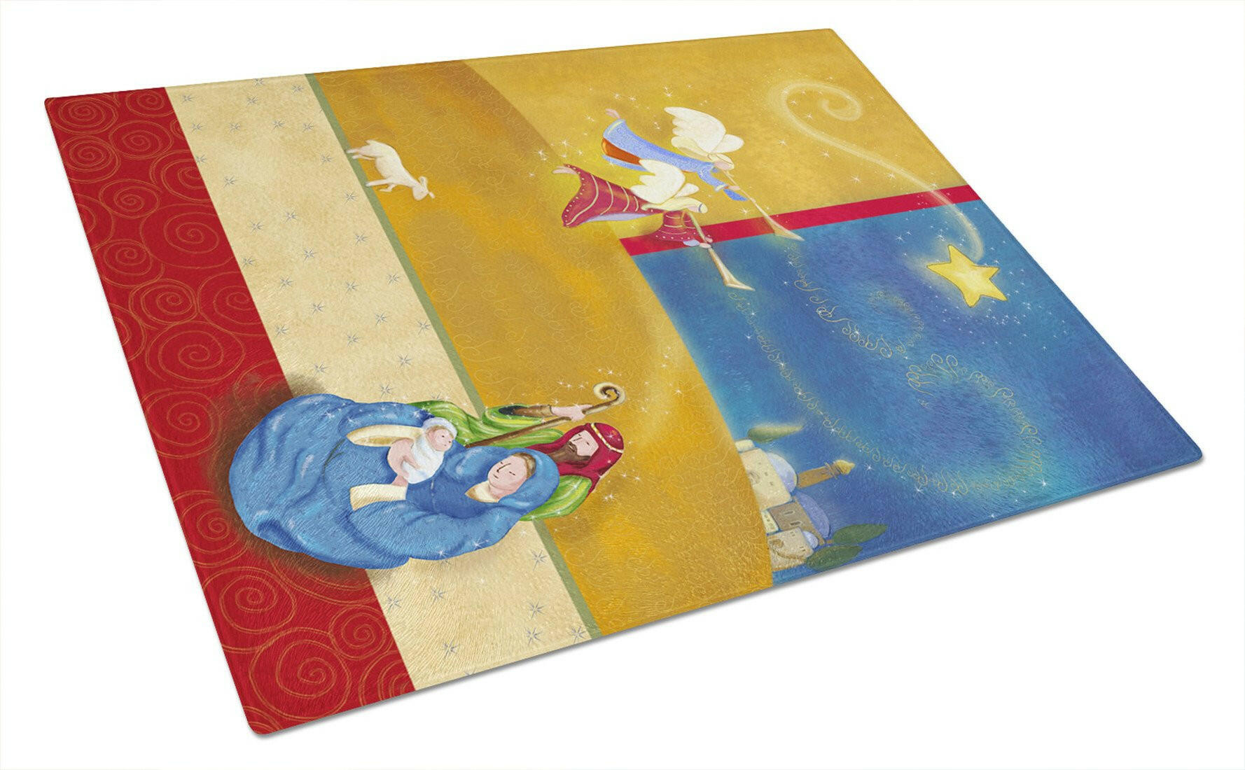 Contemporary Nativity Christmas Cutting Board Tempered Glass Kitchen Cutting Surface, Heat Resistant Chopping, Non-Slip Feet, Food Prep & Serving