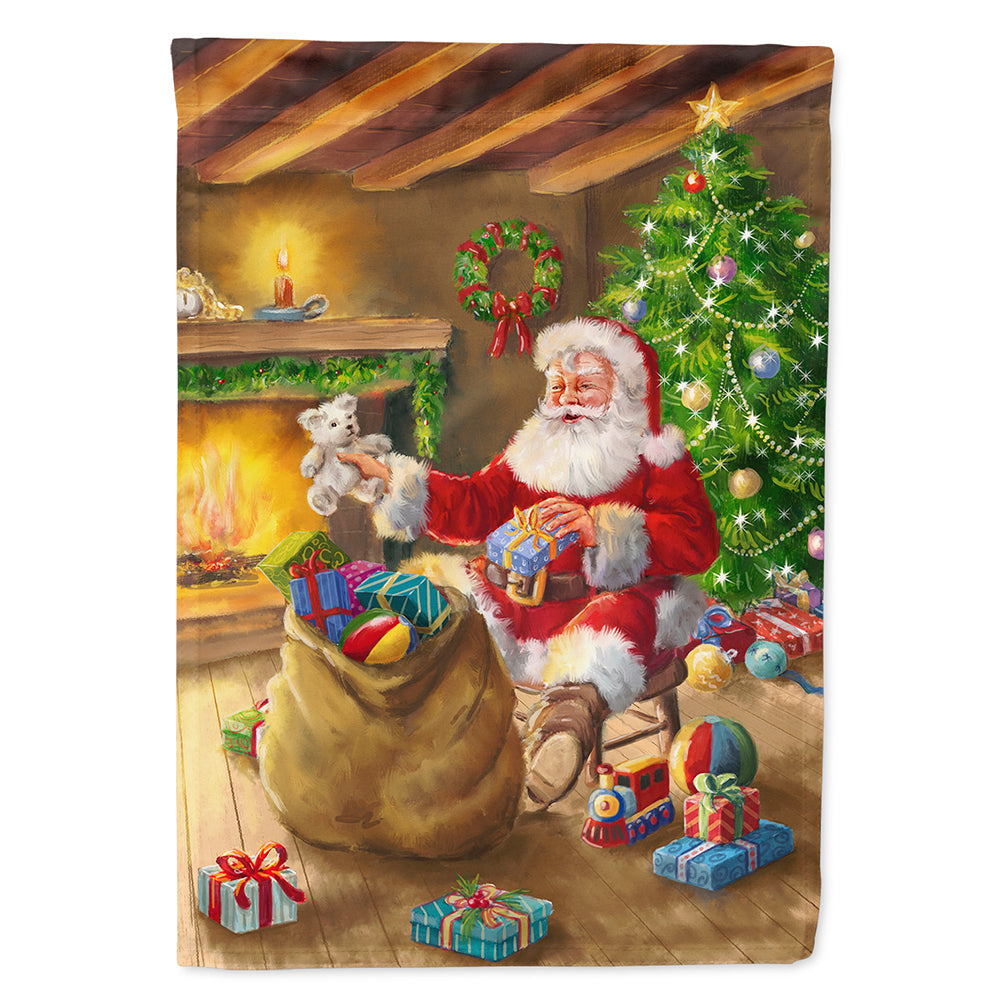 Christmas Santa Claus Unloading Toys House Flag 28x40 Porch Sleeve Pole Decorative Outside Yard Banner Artwork Wall Hanging, Polyester