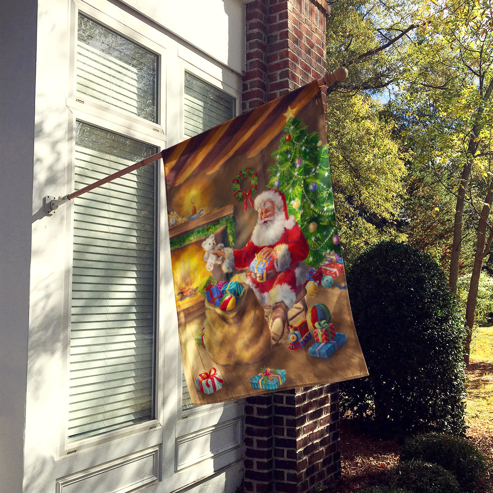 Christmas Santa Claus Unloading Toys House Flag 28x40 Porch Sleeve Pole Decorative Outside Yard Banner Artwork Wall Hanging, Polyester