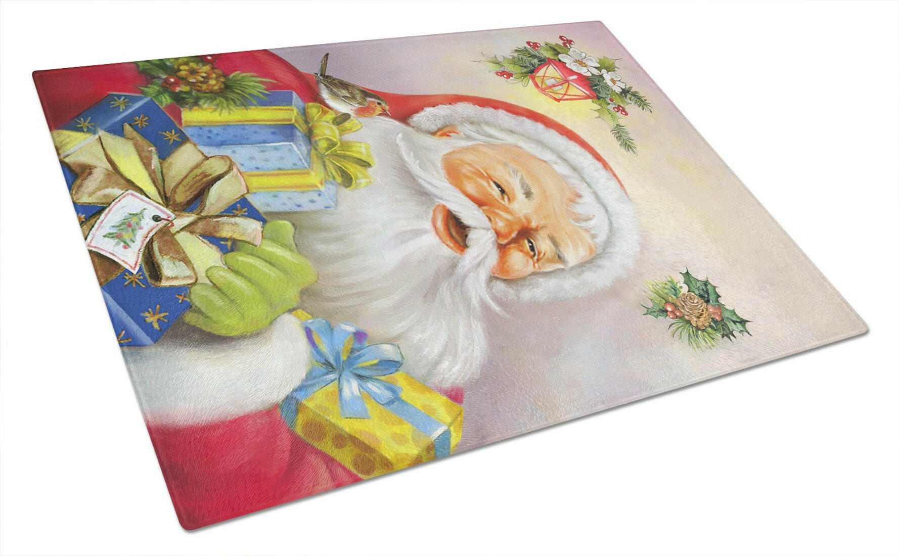Christmas Santa Claus Presents Cutting Board Tempered Glass Kitchen Cutting Surface, Heat Resistant Chopping, Non-Slip Feet, Food Prep & Serving